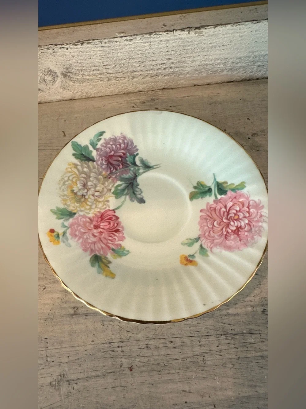 Paragon England Chrysanthemum Tea Cup Light green background gold highlights